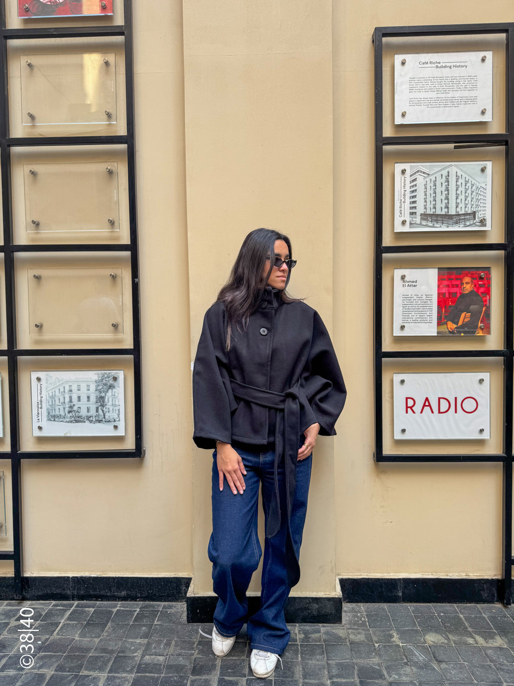 Black Aura Belted Cape Jacket