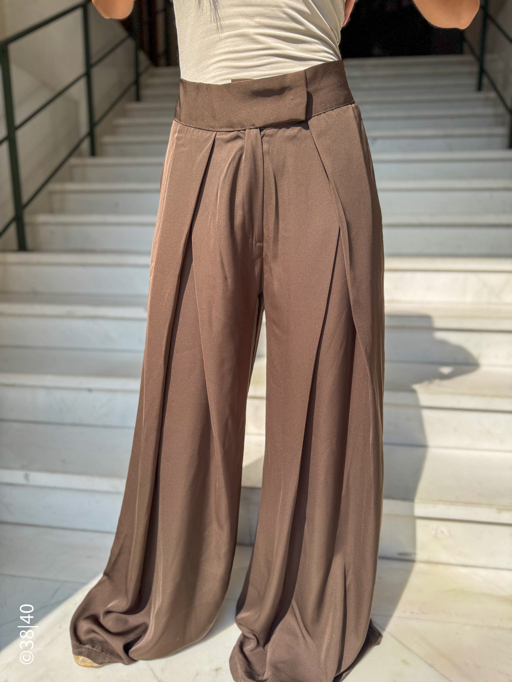 Mid-waist pinstripes Pants - Mocha Brown