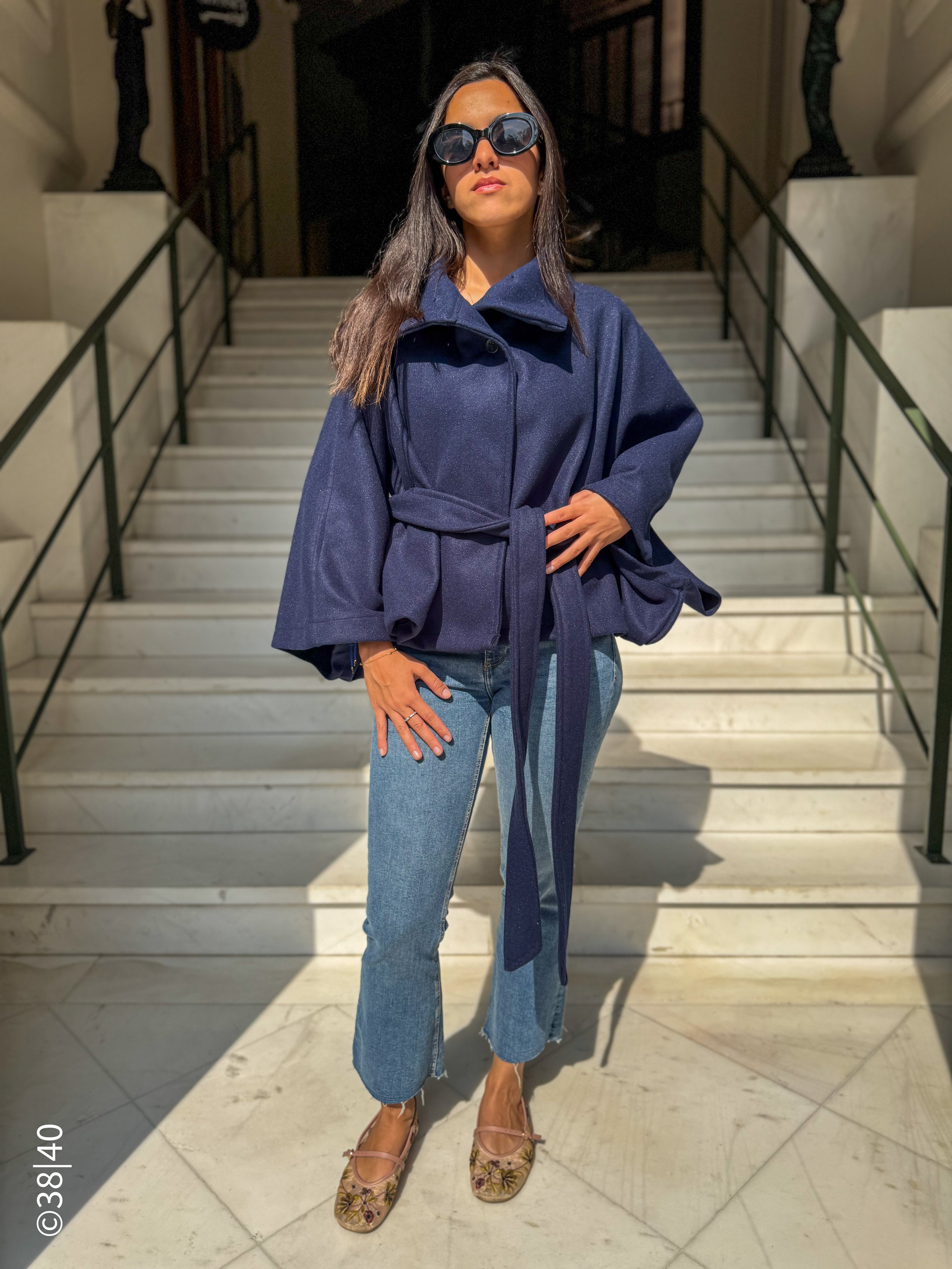 Midnight Aura Belted Cape Jacket