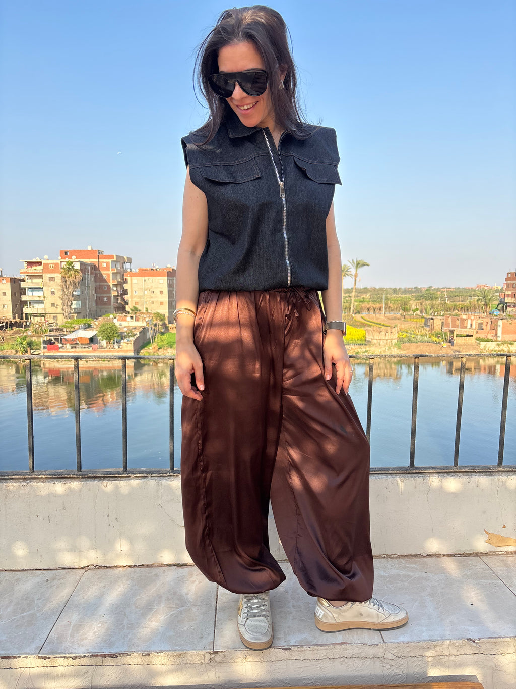 The Sarouel Satin Pants - Brown