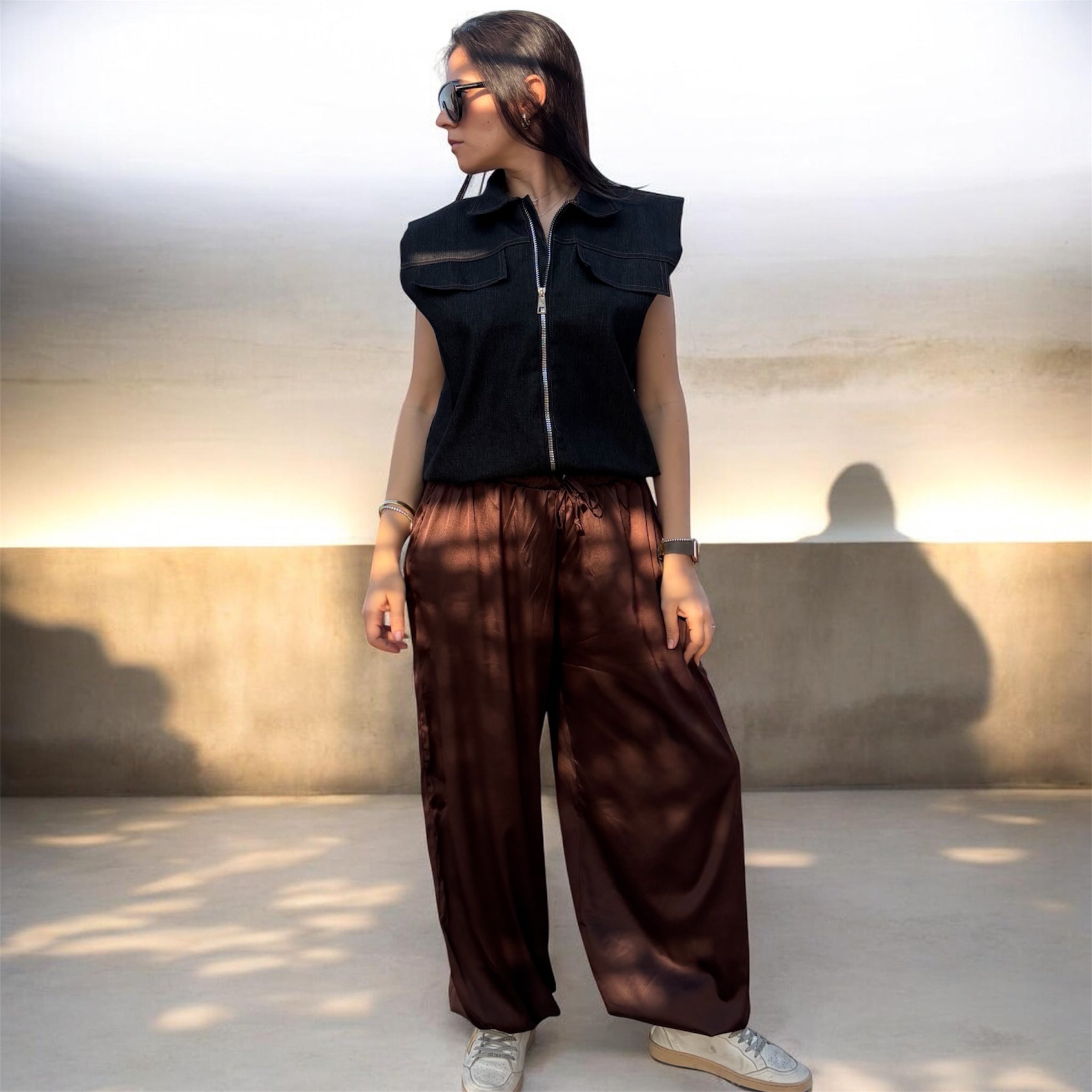 The Sarouel Satin Pants - Brown