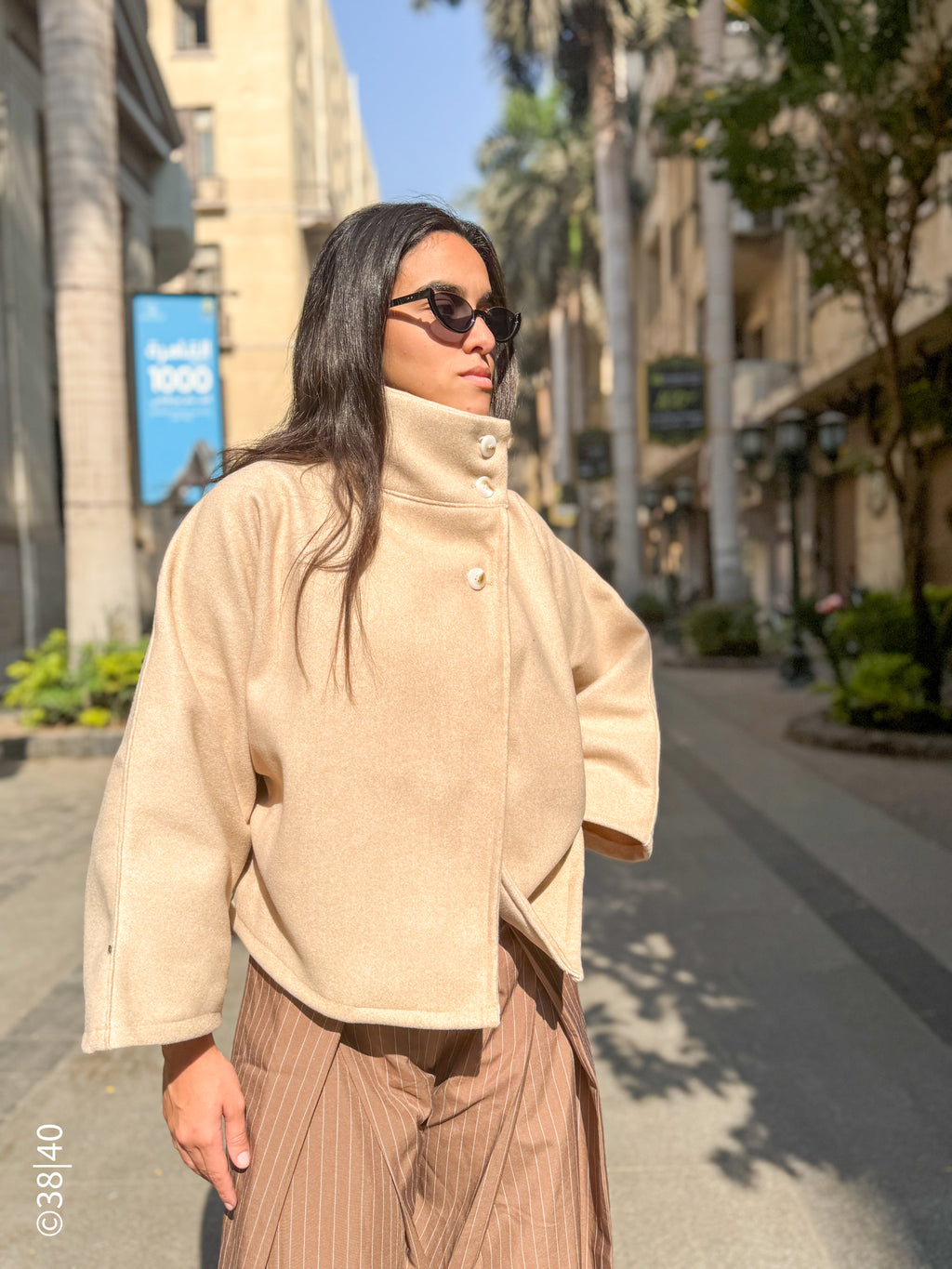 Beige Aura Belted Cape Jacket