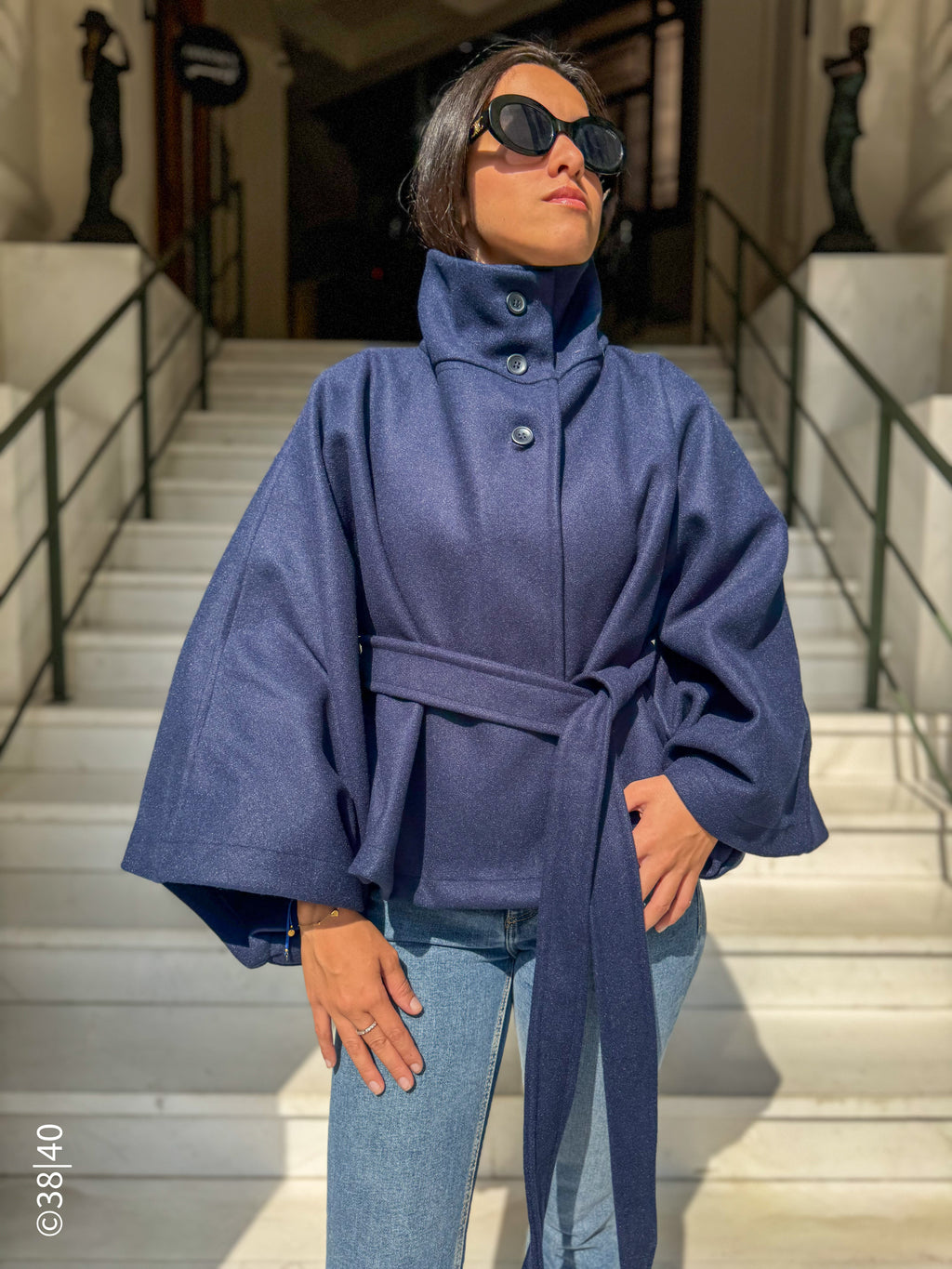 Midnight Aura Belted Cape Jacket