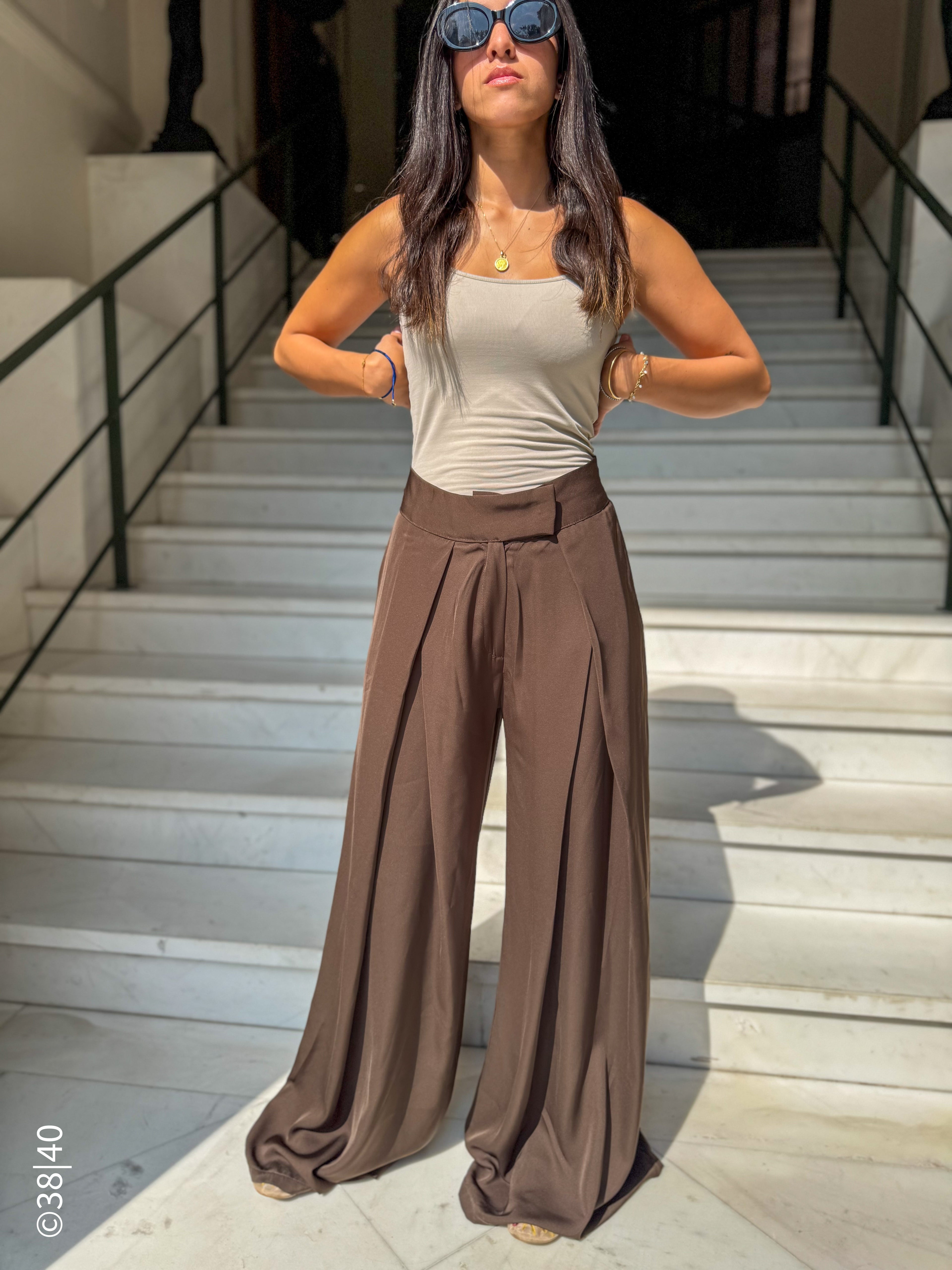 Mid-waist pinstripes Pants - Mocha Brown