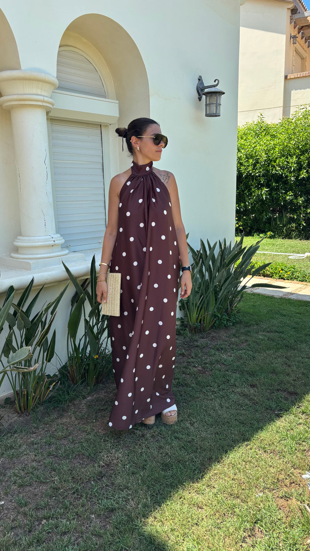 The Coco Polka Dress - Brown