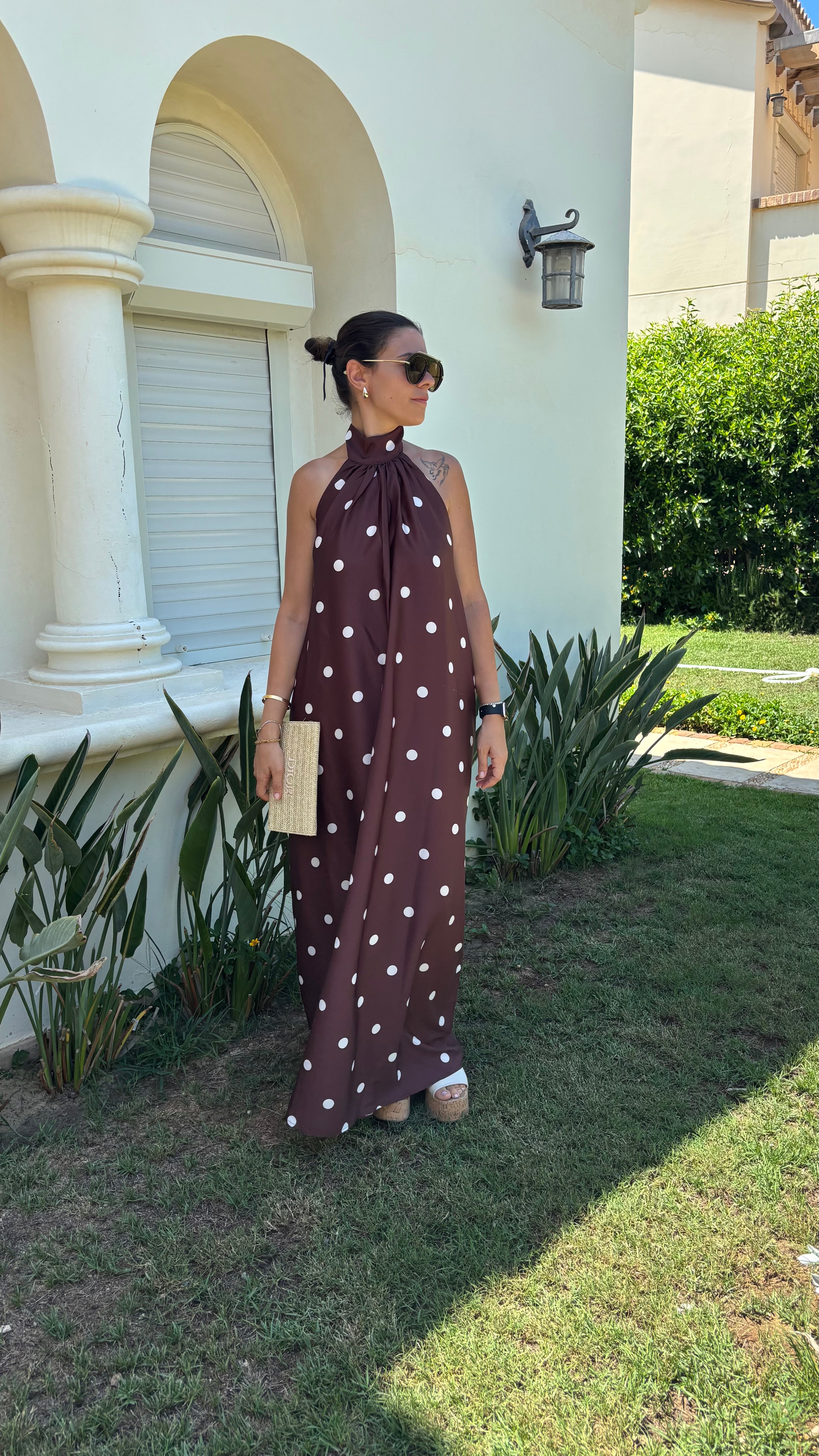 The Coco Polka Dress - Brown