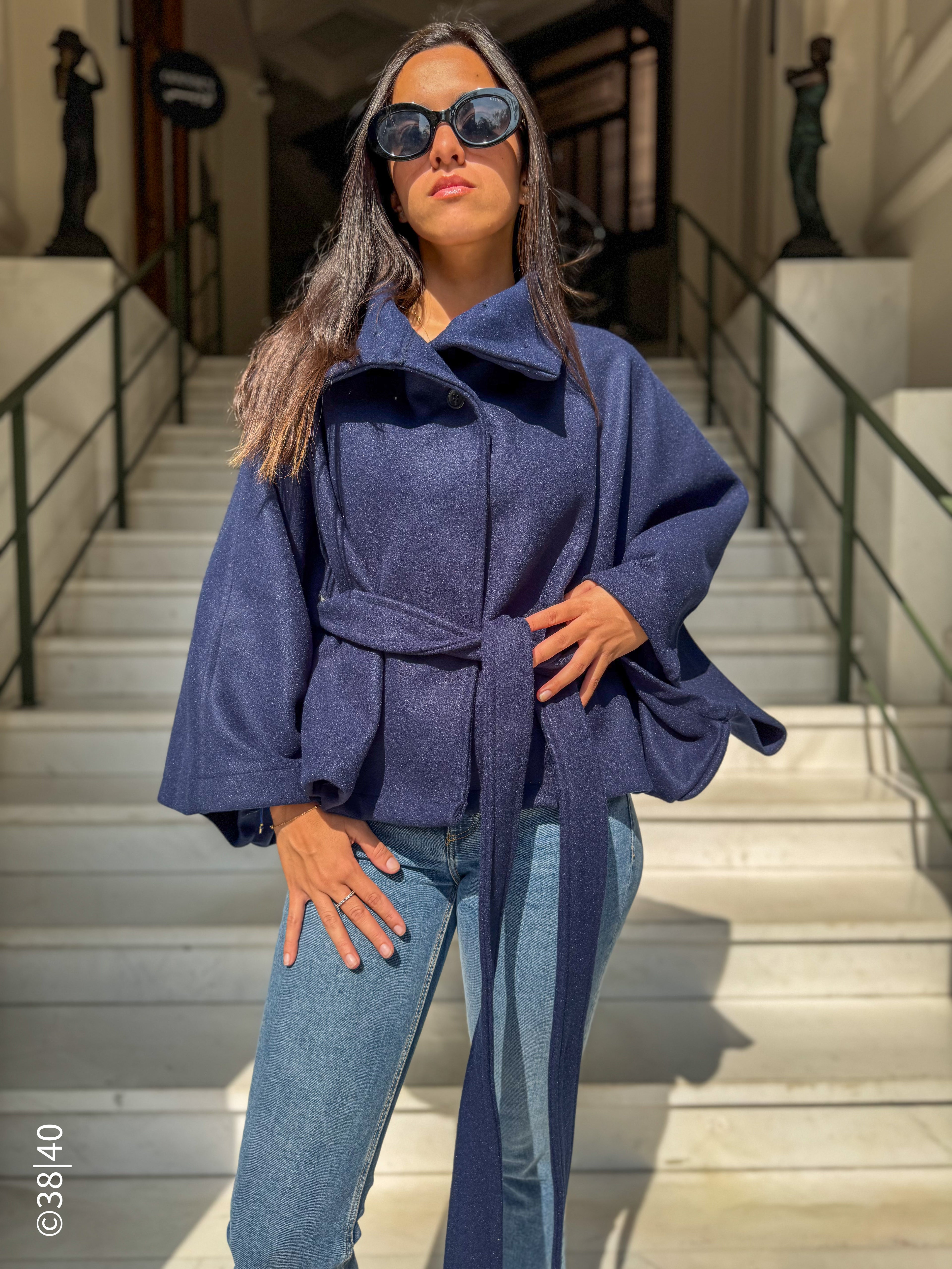 Beige Aura Belted Cape Jacket