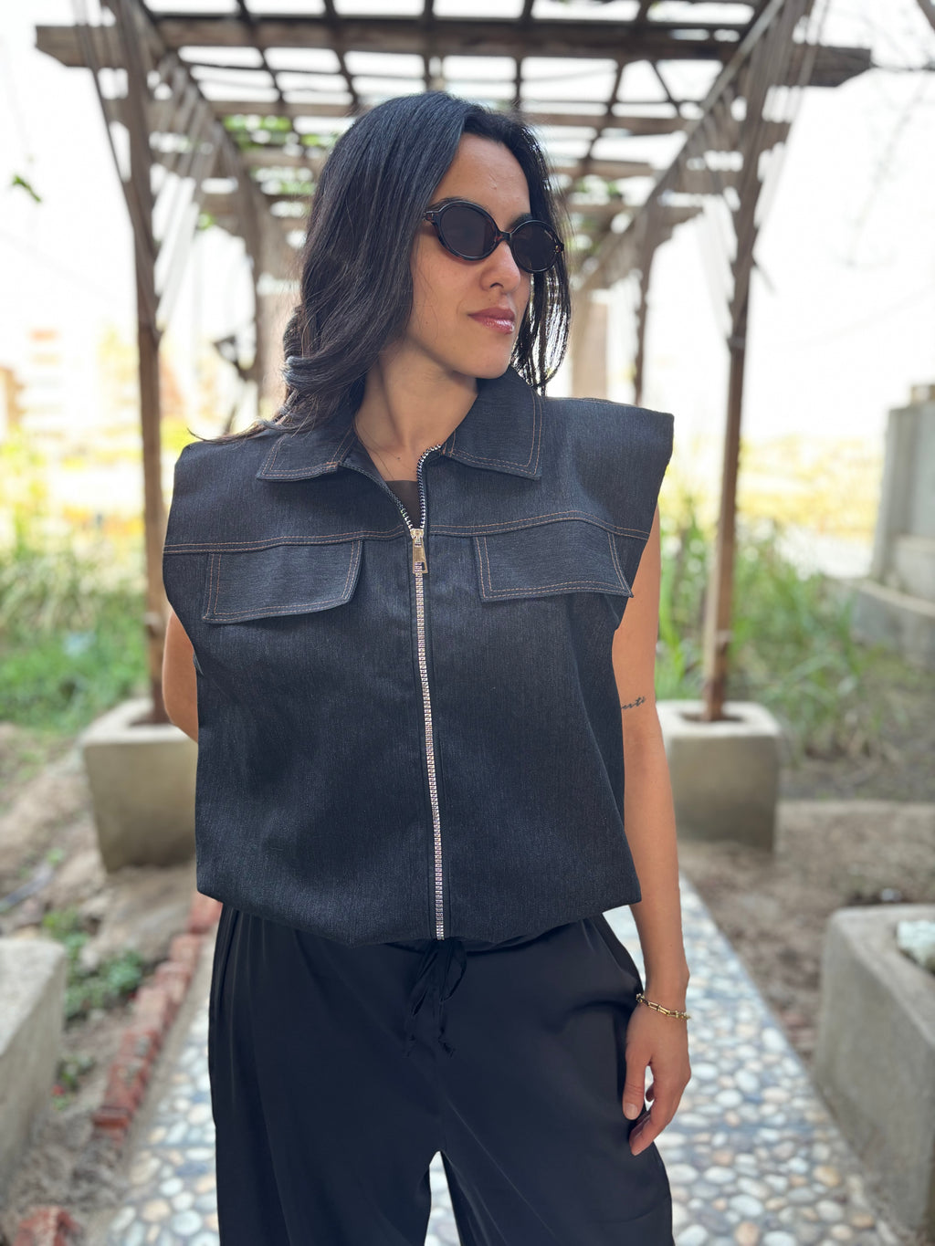 The Balloon Denim Top