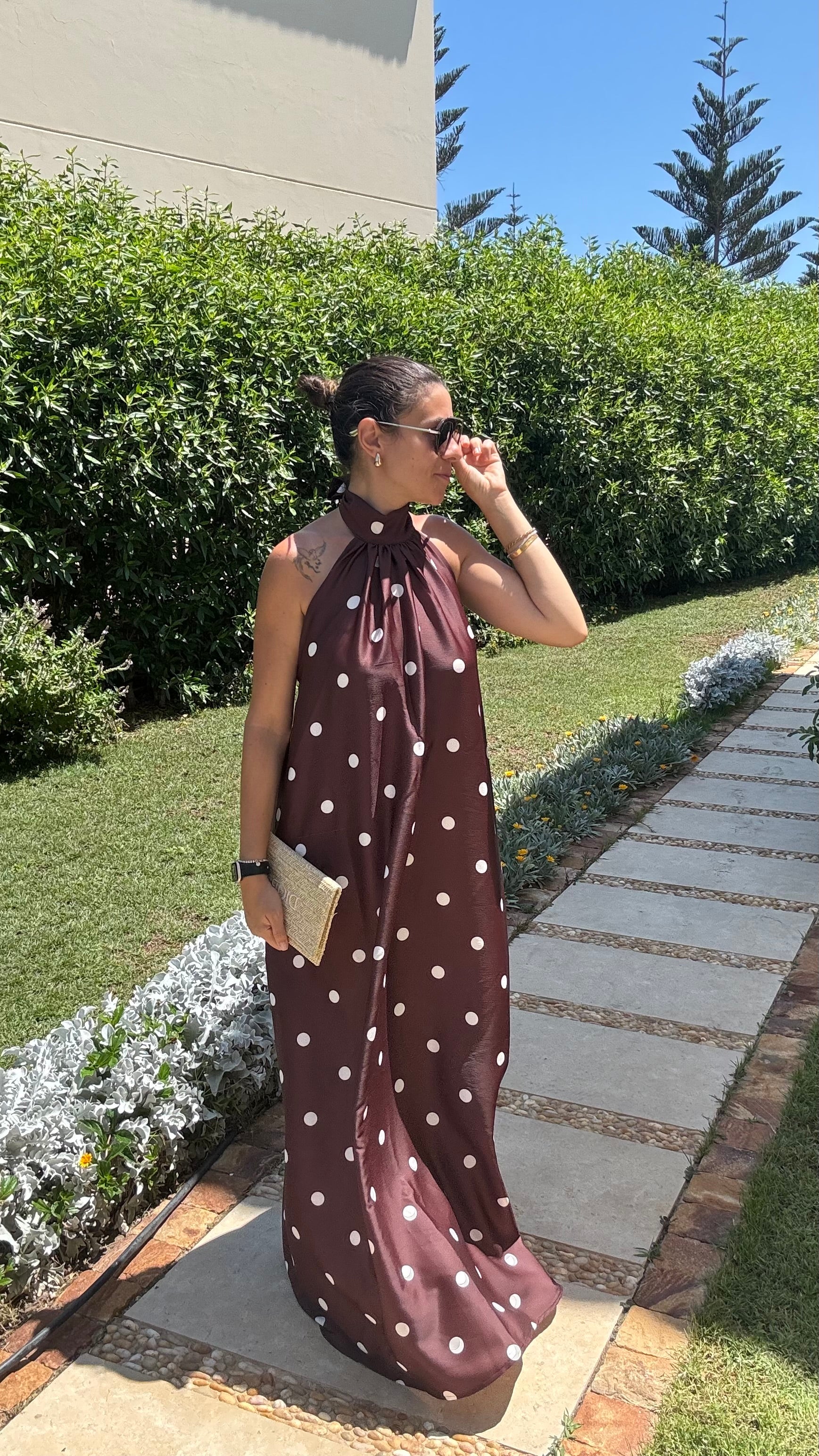 The Coco Polka Dress - Brown