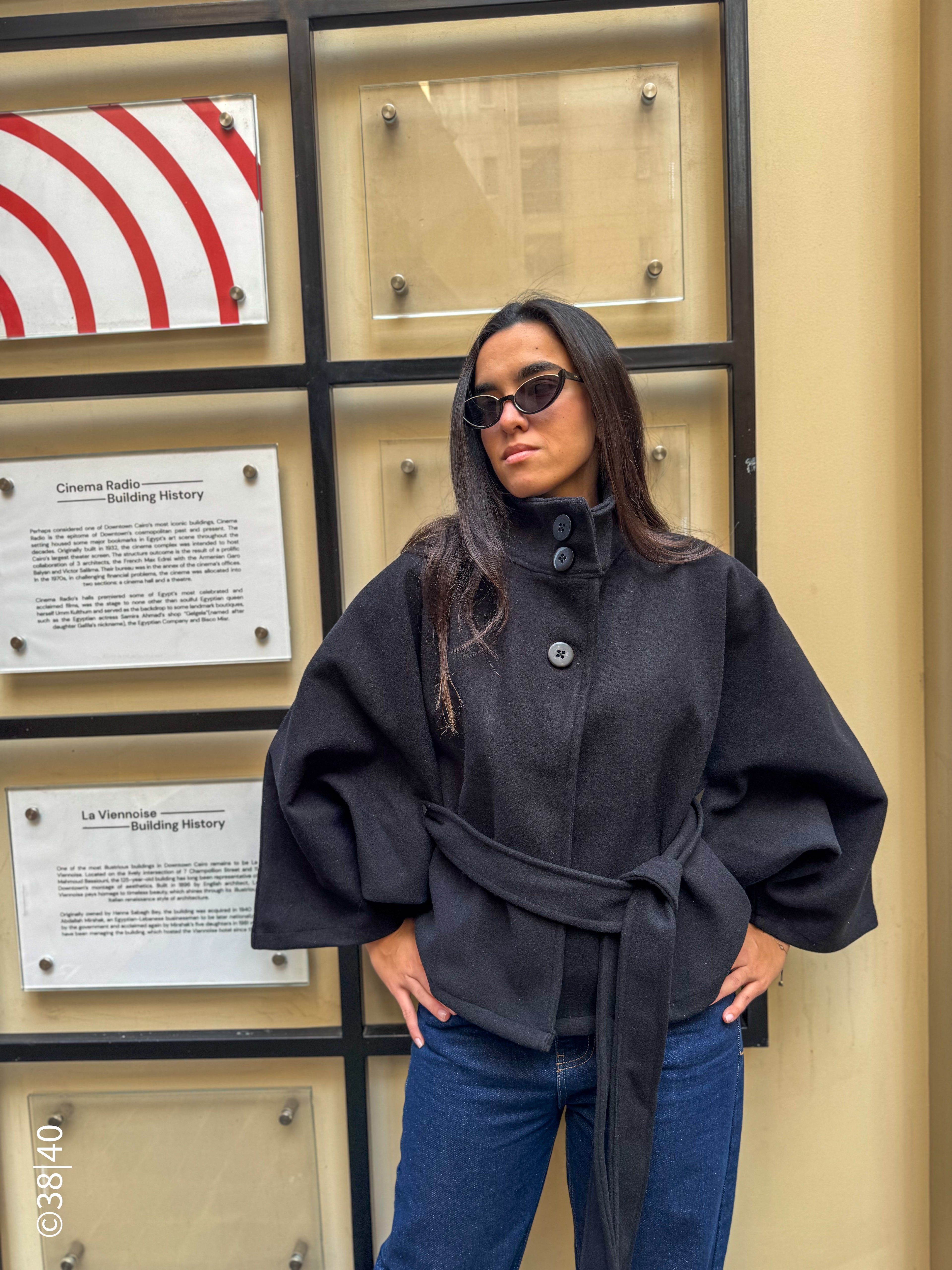 Beige Aura Belted Cape Jacket