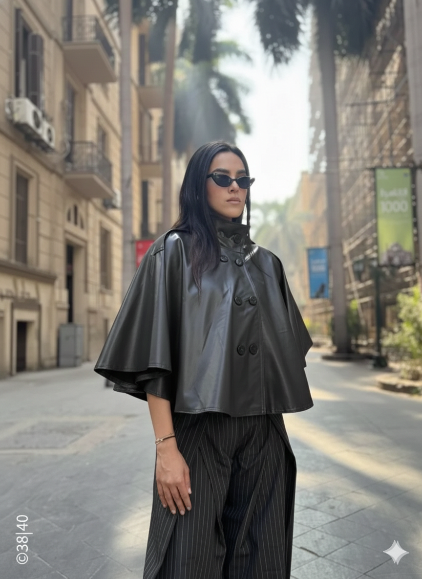 The Signature Leather Cape - Black