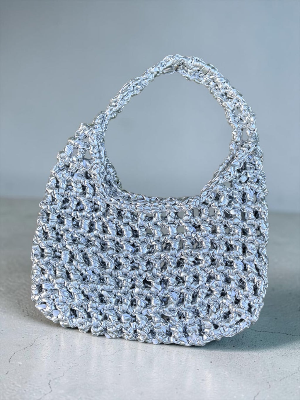 The Metallic Mesh Tote - Silver