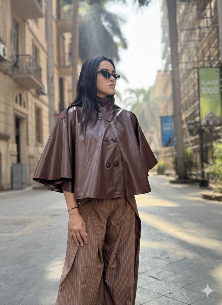 The Signature Leather Cape - Brown