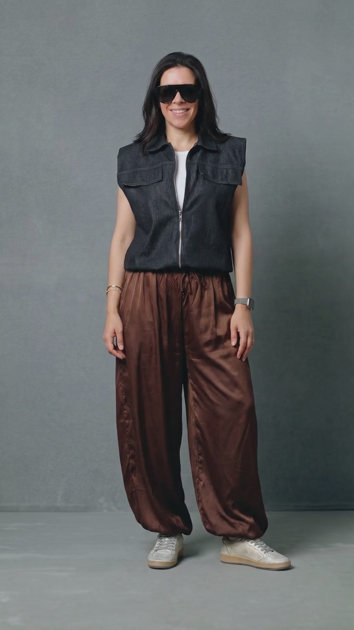 The Sarouel Satin Pants - Brown