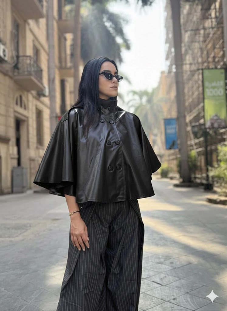 The Signature Leather Cape - Black
